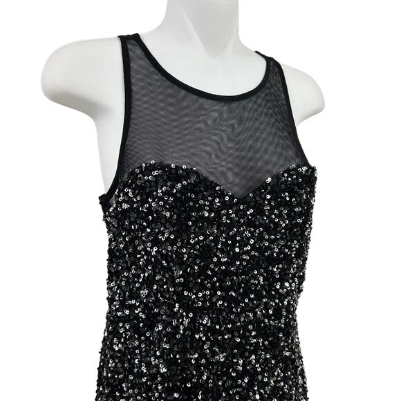 NWT Aidan Mattoc Black Silver Mesh Sequin Cocktail Dress 2 - Picture 2 of 5